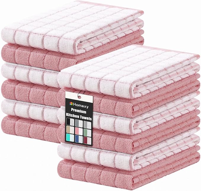 Homaxy Large Premium Cotton Kitchen Towels 16"x 28", 12 Pack, Rose | Natural Ring Spun 390 GSM Dish Towels, Super Absorbent Terry Kitchen Hand Towels, Soft Tea Towels with Hanging Loop by Homaxy