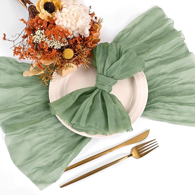 100 Pieces Cloth Napkins Sage Green Dinner Cheesecloth Napkins for Wedding,Wrinkled Cloth Napkins Bulk for Home Party Rustic Table Decoration, 17 x 17 Inch - Image 8