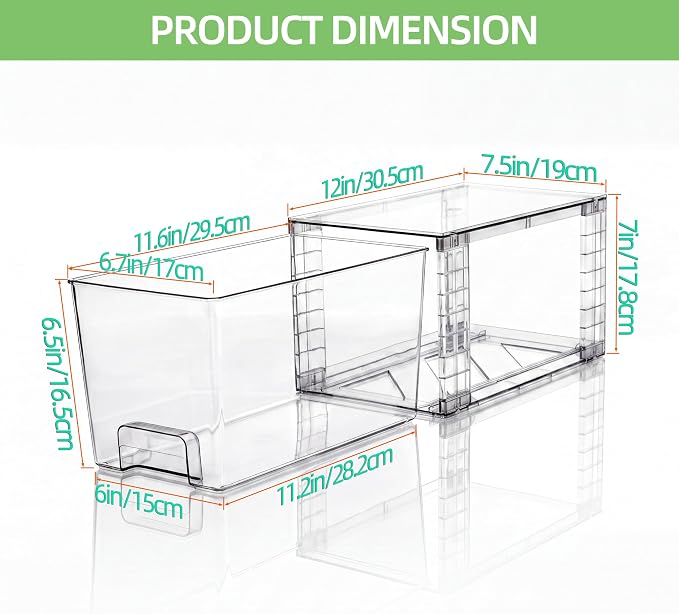 Medium Clear Stackable Storage Drawers (4 Pack), High-strength Acrylic Organizer Bins with Handles, Plastic Drawers for Fridge Bathroom Cabinet Closet Undersink Pantry Kitchen Makeup Storage - Image 3