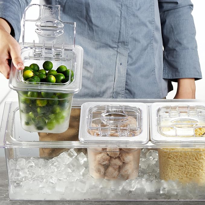 Commercial Spice Rack Set, NSF Certified, Polycarbonate Inclined Organizer Shelf with 3 1/6 6" Pan(9.6 Cup), Countertop Holder for Seasoning Topping, Freezer Safe - Image 4