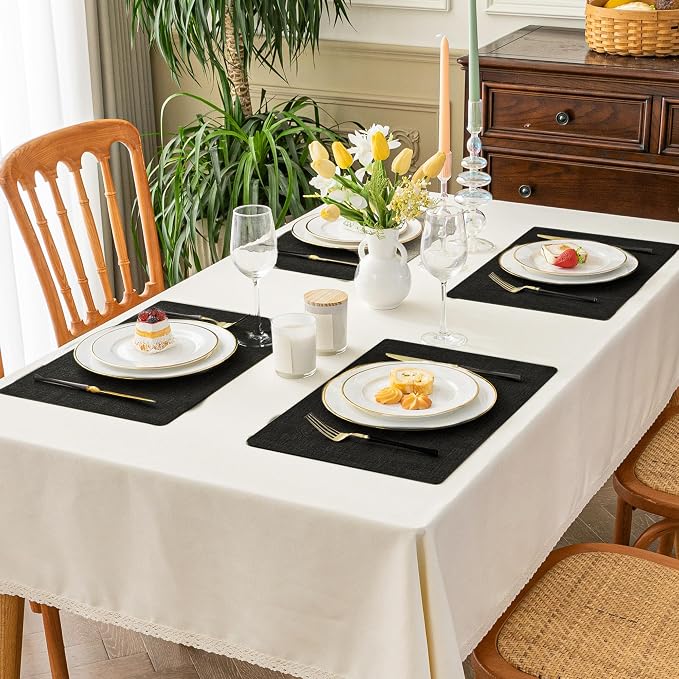 Romanstile Vinyl Placemats Set of 4, Reversible Faux Leather Heat Resistant Wipeable Table Mats, Waterproof Washable Non-Slip Table Placemats for Dining/Kitchen/Party/Outdoor (Black, 12" x 17") - Image 2