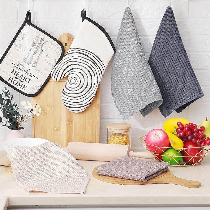 Homaxy 6-Pack Waffle Weave Kitchen Dish Cloths(12x12 Inches) and Flat and Terry Dish Towels(18”x 28”, 6 Pack), Large Cotton Kitchen Hand Towels - Image 8