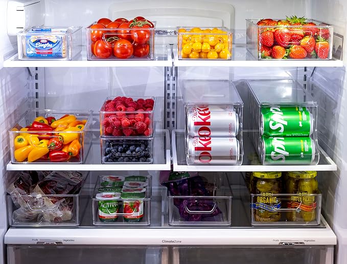 Set Of 16 Refrigerator Organizer Bins - Plastic Pantry Organization and Storage Baskets - Stackable Food Fridge Organizers with Cutout Handles for Freezer, Kitchen, Countertops, Cabinets - Image 4