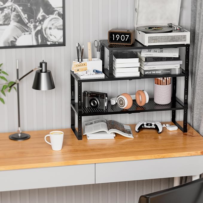 Expandable Spice Rack,Stackable Storage for Cabinet, Multi-Functional Kitchen Shelving,Height-Adjustable,Sustainable Organizer Solution(3Packs/Black/Medium) - Image 4