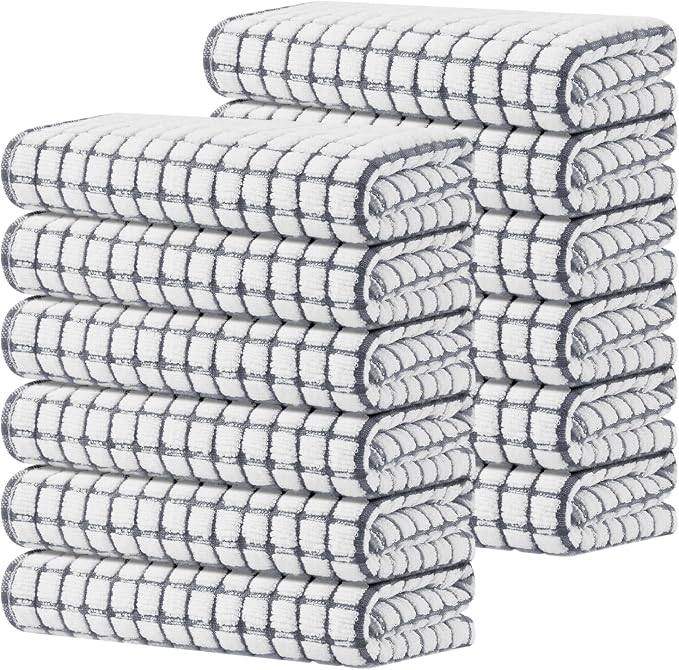 Kitinjoy Cotton 12 Pack Terry Kitchen Towels, Grey | 16 x 25 Inches Super Soft and Absorbent Dish Towels, Quick Drying hand towels for kitchen Drying by Kitinjoy