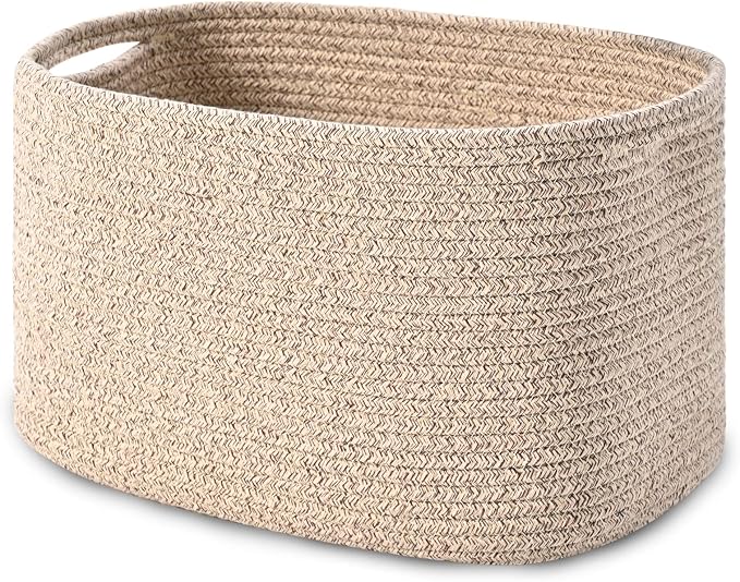 Cotton Rope Storage Baskets for Organizing 1Pack 15"x10"x9" Woven Baskets for Storage,Shelf Baskets Cube Storage Bins Towel Baskets for Bathroom,Toys Baskets Nursery Basket(Brown) by HOMHOLDON
