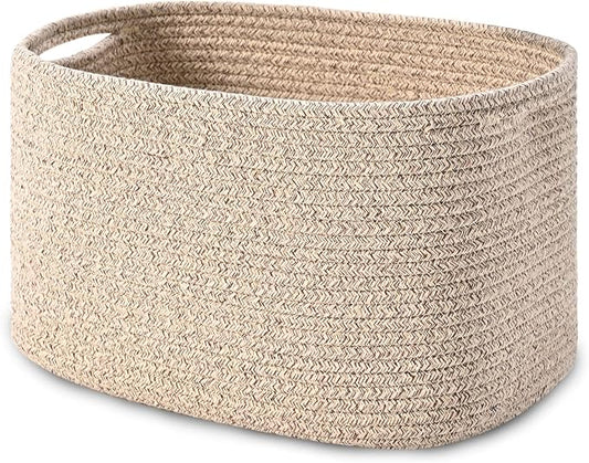 Cotton Rope Storage Baskets for Organizing 1Pack 15"x10"x9" Woven Baskets for Storage,Shelf Baskets Cube Storage Bins Towel Baskets for Bathroom,Toys Baskets Nursery Basket(Brown) by HOMHOLDON