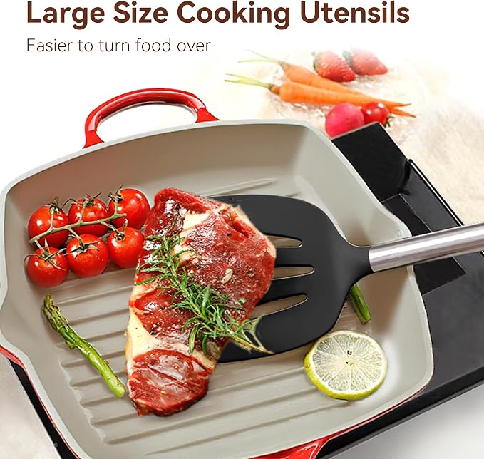 NCUE 35 Pcs Silicone Cooking Utensils Set BPA Free 446°F Heat Resistant | Stainless Steel Handles Kitchen Utensils Set, Thickened Heads Silicone Grips Nonstick Dishwasher Safe for Baking Housewarming - Image 4