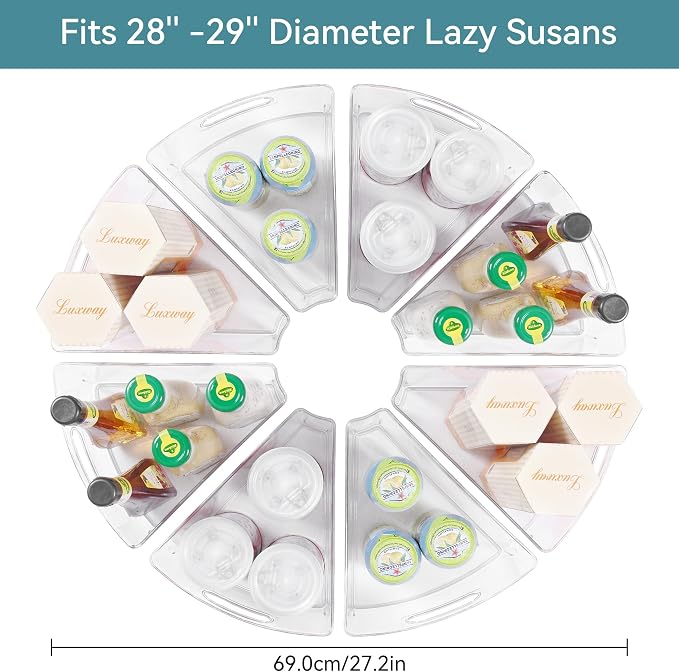 Oubonun Lazy Susan Organizers Set of 8, 11.6’’ x 10.2’’ x 4.1’' Plastic Transparent Kitchen Cabinet Storage Bins with Handle, 4.1" Deep Container, 1/8 Wedge - Food Safe, without BPA - Image 2