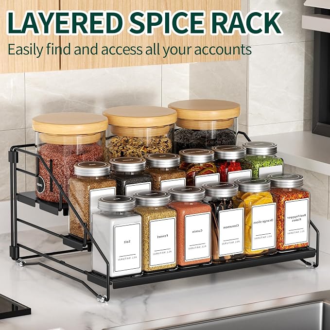 4 Tier Spice Rack Standing, Adjustable Metal Spice Rack No Drilling Spice Rack Organiser Black Spice Racks for Kitchen Cabinet Bathroom Worktop (2/3/4 Levels) - Image 5