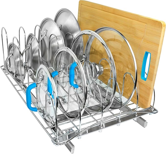 LYNK PROFESSIONAL® Pull Out Pot and Pan Lid Organizer Inside Cabinet - Lifetime Ltd. Warranty – Cookie Sheet Organizer for Cabinet – Slide Out Baking Sheet Organizer - 14W x 21D, Extra-Large, Chrome by LYNKPROFESSIONAL