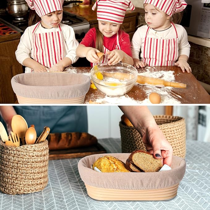 Set of 6 Bread Proofing Basket Bread Banneton Sourdough Kit with Cloth Liner Dough Proofing Bowls for Home Sourdough Making(10 Inch,Oval) - Image 8