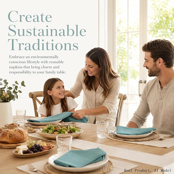 17x17 Solid Blue Cloth Napkins Set of 6 Washable Reusable Linen | Want a pop of color? These 17x17 reusable blue cloth napkins add a vibrant, elegant touch to your daily coffee breaks. - Image 4
