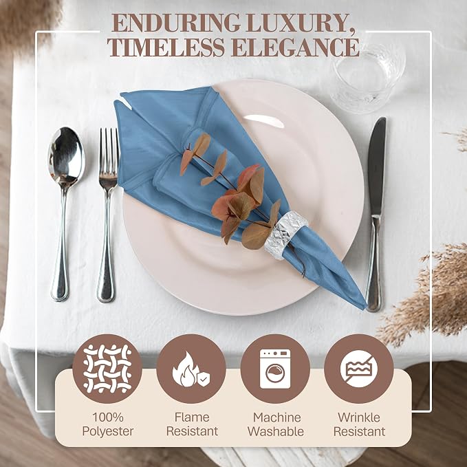 17 x 17-Inch Shantung Satin Cloth Napkins, Slate Set of 60 | Bulk Case of 5 Dozen, Square, 100% Polyester Fabric, Reversible, Faux Dupioni Silk Reverse Side, Machine Washable, Blue - Image 2