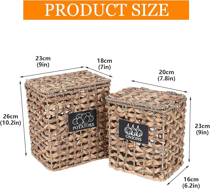 2 Pack Potato and Onion Storage, Onion Container Potato Bin with Lids, Handwoven Vegetable Storage Produce Basket, Mesh Basket with Aerating Holes, Kitchen Pantry Organizer and Storage - Image 3