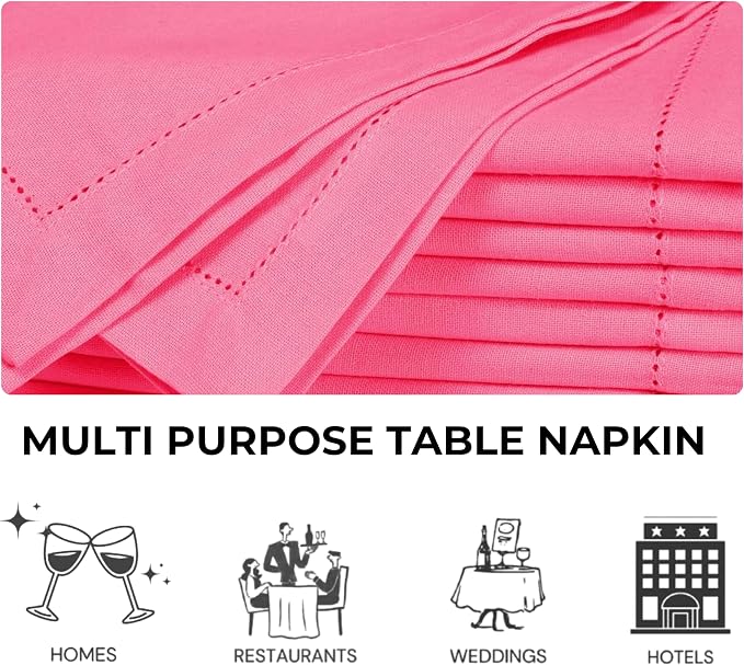 Bedding Craft Set of 12 Hemstitch Baby Pink Cloth Dinner Napkins 100% Cotton - Soft Durable Washable -Ideal for Events Wedding Christmas Thanksgiving Newyear-Perfect Everyday Use Table Linen. - Image 8