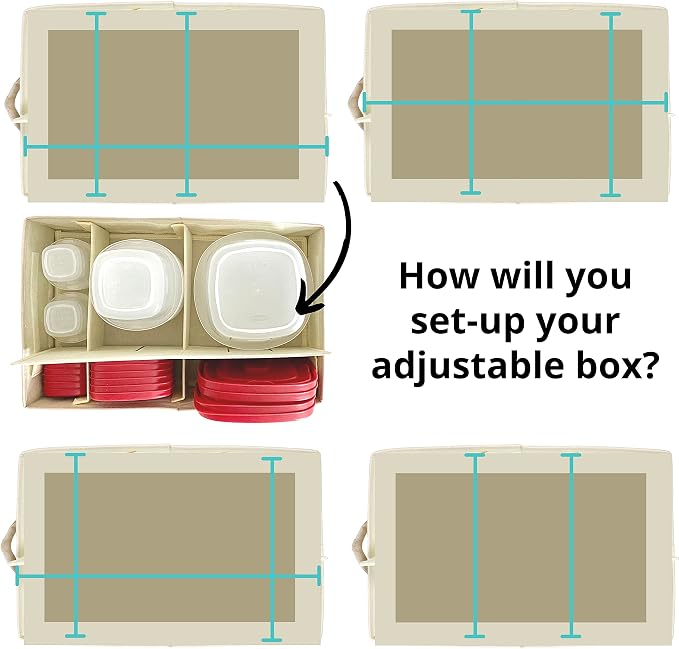 Food Storage Container Organizer Box – A Kitchen Drawer Organizer Compatible with Rubbermaid, Glad Containers and Lids – Adjustable Foldable Cloth Box - Image 5