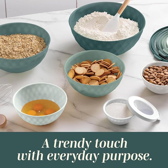 COOK WITH COLOR Mixing Bowls with Lids - 12 Piece Plastic Nesting Bowls Set includes 6 Prep Bowls and 6 Lids, Microwave Safe Mixing Bowl Set, Green Diamond - Image 7