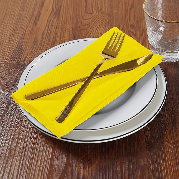 Cloth Napkins 17x17 inch Washable Polyester Dinner Napkins Soft Table Napkins for Wedding Party Dining Banquet(Yellow,25PCS) - Image 4