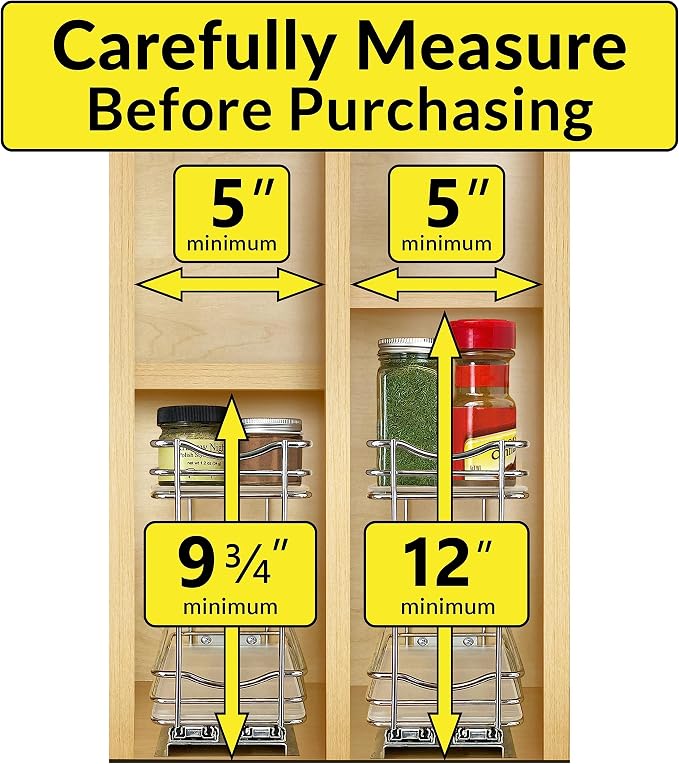 LYNK PROFESSIONAL® Pull Out Spice Organization for Cabinets - 4-3/8 inch Wide – Spice Rack for Inside Cabinets, Slide Out Spice Rack Organizer for cabinet – Pull Out Spice Rack, Sliding 2 Tier Chrome - Image 4