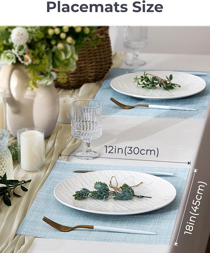 Leetaltree Soft Sky Blue Woven Placemats Set of 12 - Heat Resistant Non-Slip Place mats for Dining Table, Washable Durable PVC Vinyl Woven Table Mats(Sky Blue, 12) - Image 4