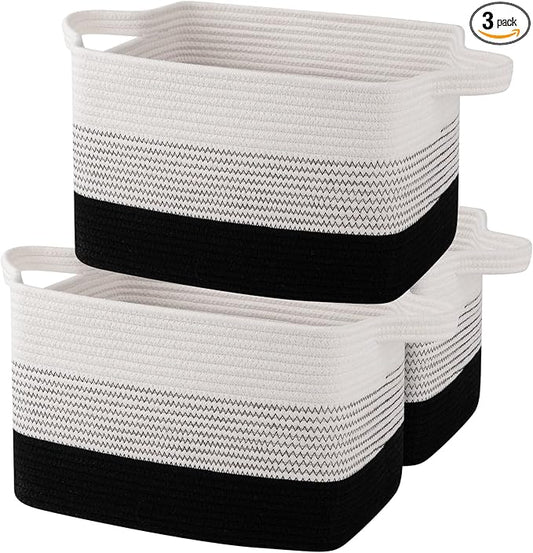 OIAHOMY Storage Basket, Woven Baskets for Storage, Cotton Rope Basket for toys,Towel Baskets for Bathroom - Pack of 3, Gradient Dark by MasterofSpaceOptimization
