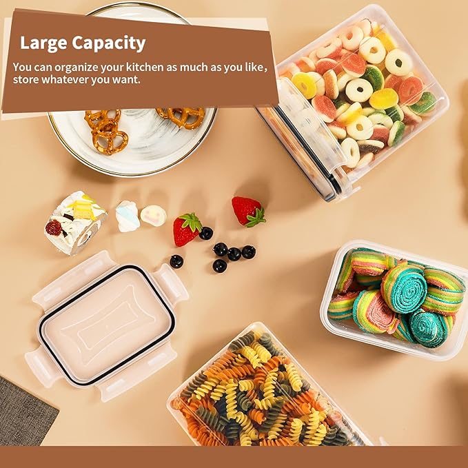 PRAKI Airtight Food Storage Containers Set, 16 Pcs BPA Free Plastic Dry Food Canisters for Kitchen Pantry Organization and Storage Ideal for Cereal, Flour & Sugar - Labels, Marker(Black) - Image 4