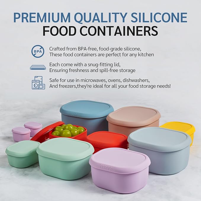 ISSEVE 12Pcs/Set Nesting Silicone Food Storage Containers with Lids | BPA-free, Reusable, Meal Prep Containers, Small Freezer Portions, Dishwasher Cleaning, Nested Cabinet Storage, 5 Sizes, Pink - Image 8
