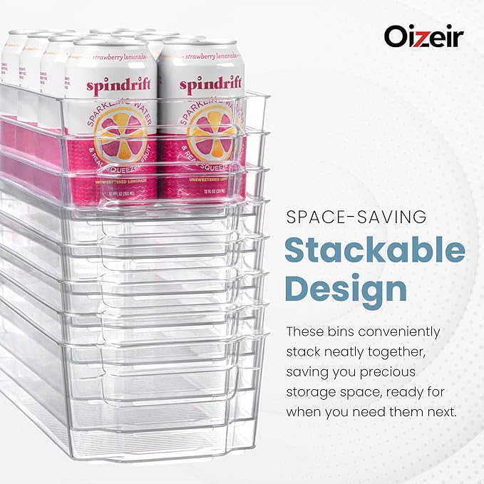 Oizeir 8 Pack Clear Plastic Storage Bins with Handles – Stackable Fridge Organizer Bins for Refrigerator, Freezer, Pantry, Kitchen Cabinet & Cupboard Organization, BPA-Free Acrylic, Transparent - Image 4