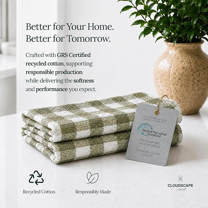 CSL Premium Kitchen Towels Set of 6,Highly Absorbent,Quick Dry,18x28,Green - Image 6