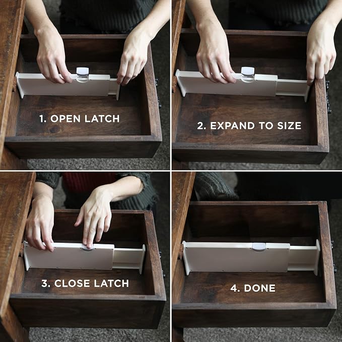 4 Adjustable Drawer Dividers, Organize Silverware and Utensils in Home Kitchen, Divider for Clothes in Bedroom Dresser, Designed to Not Snag Underwear and Bra Fabrics, Bathroom Storage Organizers - Image 3