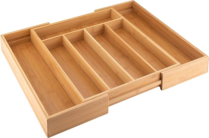 axentia Wood Cutlery Tray - Expandable Bamboo Cutlery Tray Utensil Organiser Flatware Drawer Insert & Divider - 5 to 7 Compartments - Extendable 31 to 48.5cm - Image 9