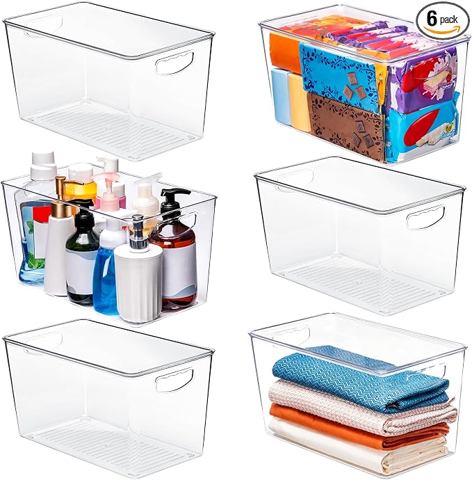 theaoo XLarge Clear Storage Bins with Lids, Stackable Containers, 6 Pack | Pantry Organization And Storage For Kitchen, Fridge, Garage And Cabinets. Clear Design Keeps Items Organized by theaoo