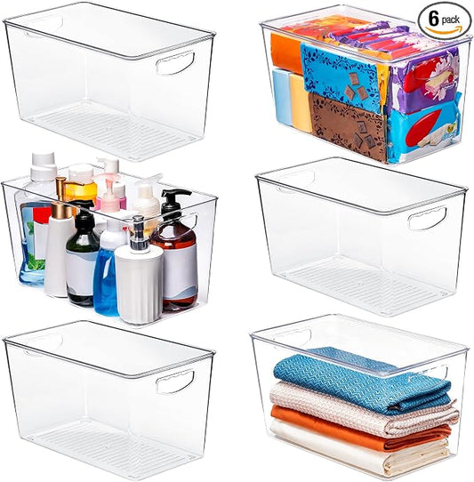 theaoo XLarge Clear Storage Bins with Lids, Stackable Containers, 6 Pack | Pantry Organization And Storage For Kitchen, Fridge, Garage And Cabinets. Clear Design Keeps Items Organized by theaoo