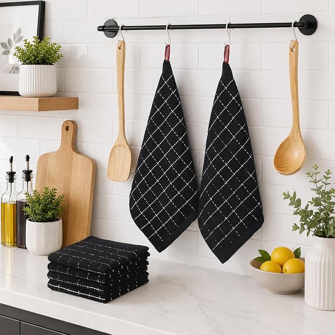 Kitinjoy 100% Cotton Terry Kitchen Dish Cloths, 12”x 12”, 8-Pack, Black | Ultra Soft and Absorbent Dish Towels for Kitchen, Suitable for Drying and Washing Dishes - Image 6