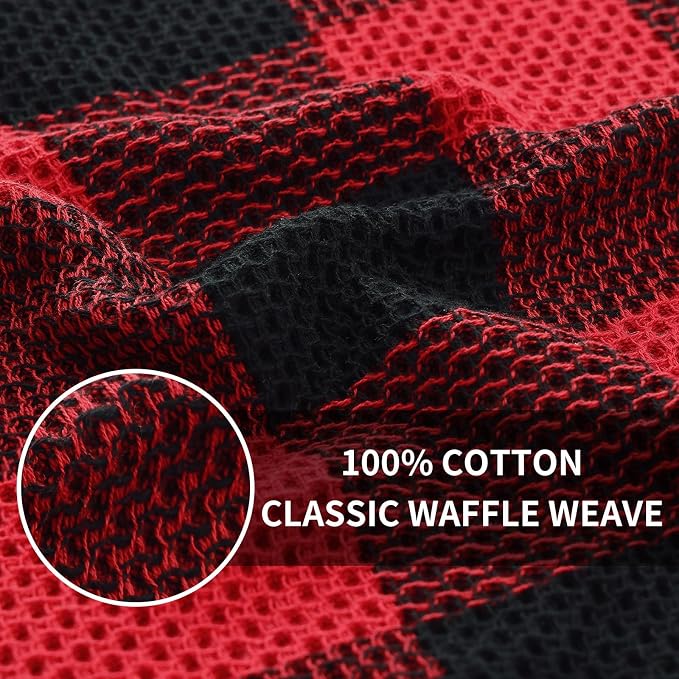 Homaxy Kitchen Towels and Dishcloths Set, Set of 8, Black & Red | Bulk Cotton Waffle Weave Check Plaid Kitchen Towels, Super Soft and Absorbent Dish Cloths, 12 x 12 and 13 x 28 Inches - Image 4