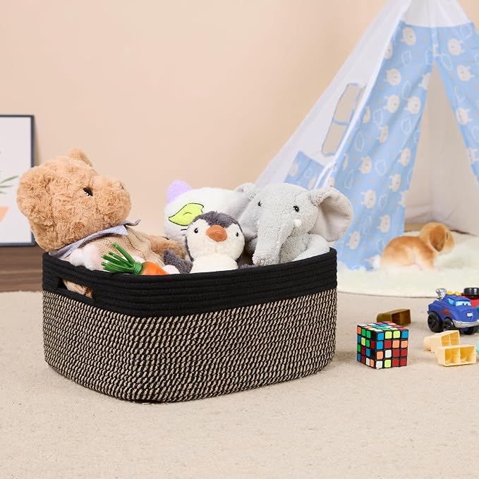 MiniArk Large Storage Baskets for Shelves, 17 x 13 x 7.5” Closet Organizers Bins for Clothes Blanket Towels, Baby Nursery, Toy Baskets Box, Woven Rope Baskets, 2 Packs Woven Brown - Image 5