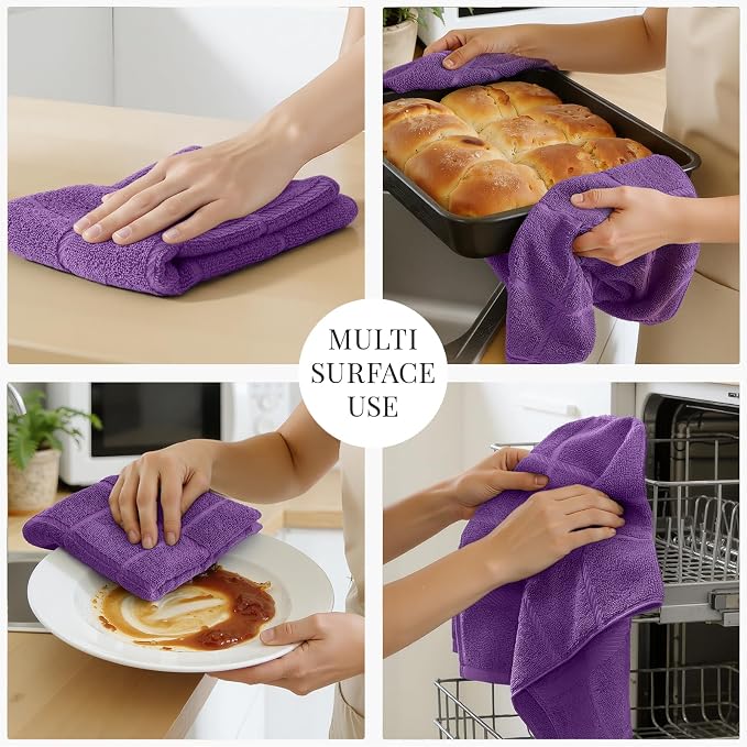 Homaxy 100% Cotton Kitchen Towels 18"x28", 8 Pack Dish Towels, Purple | Large 380 GSM Soft and Absorbent Kitchen Hand Towels with Terry Grid Design, Utility Tea Towel Set with Hanging Loop - Image 5