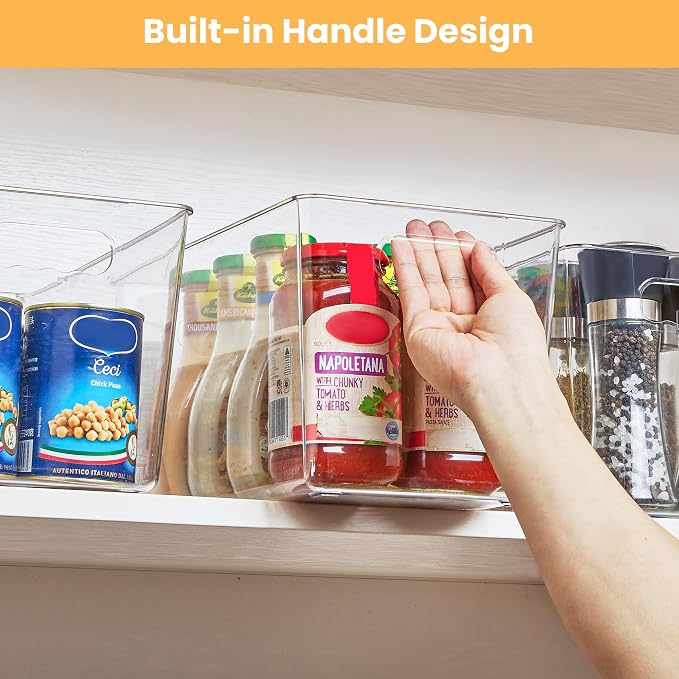 YIHONG 10 Pack Clear Storage Bins, Pantry Organizer Bins with Handle, XL | Plastic Bins, Pantry Storage Containers for Kitchen, Freezer, Cabinet, Closet, Bathroom, Under Sink Organizers and Storage - Image 5