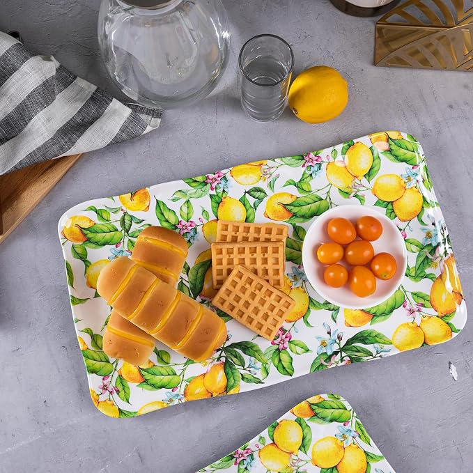 LEHAHA Melamine Lemon Large Rectangular Serving Tray/Platters Set of 2, 17.5" x 10", 2-Piece Melamine Platters Serving Set,Dishwasher Safe - Image 2