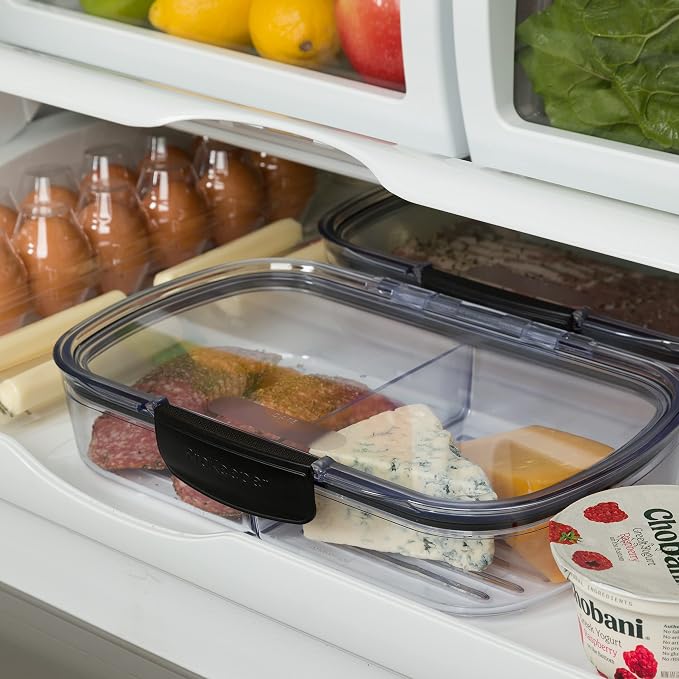 Progressive Prokeeper + Deli Storage Set: Air-Tight Silicone Sealed Containers w Grooved Bottom, Dry Erase Lid, BPA-Free, Stackable, Keeps Meats & Cheeses Fresh Longer, PKS-710C Split Deli 1.6L - Image 8