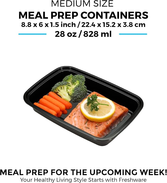 Freshware Meal Prep Containers 1 Compartment Food Storage Containers with Lids, Bento Box, BPA Free, Stackable, Microwave/Dishwasher/Freezer Safe (28 oz), 50 Count (Pack of 1) - Image 5