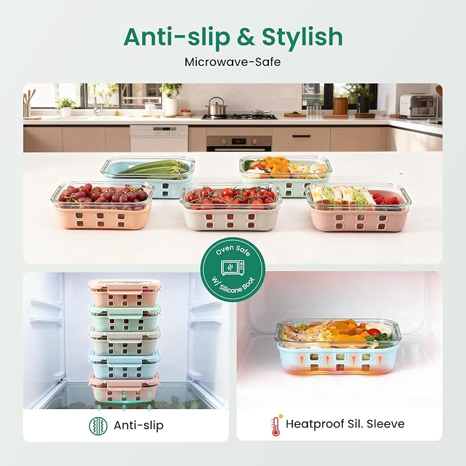 Glass Meal Prep Containers 5 Pack, 4.4 Cup Airtight Leakproof Lids, Borosilicate Glass Food Storage Containers, Microwave Oven Freezer Safe, BPA Free Lunch Containers - Image 5