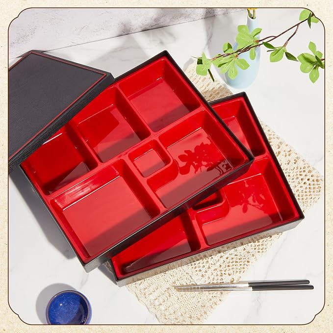 Teenyyou 1 Pcs One Layer Japanese Bento Box 12 x 9.5 x 2.2 Inch Divided Bento Box Adult Japanese Lunch Container with Greaseproof for Sushi Home Office Restaurant Gift - Image 4