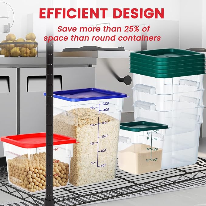 BIEAMA 4 Pack 8 Qt Square Food Storage Containers with Lids, NSF, Clear | Commercial polycarbonate containers with scale markings and handles; stackable for prep, brining, fermentation & bulk storage - Image 6