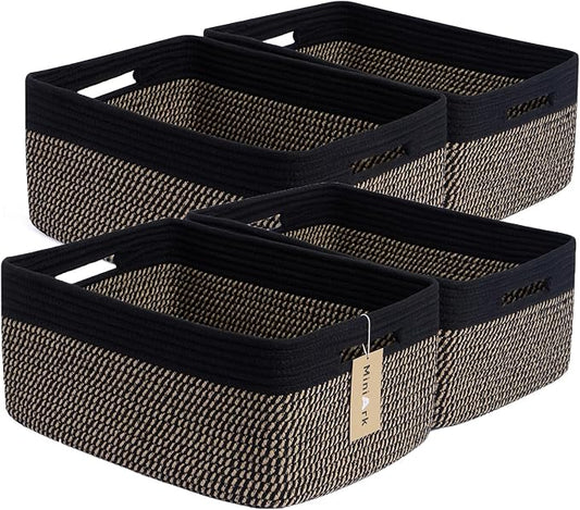MiniArk Large Storage Baskets for Organizing, 17 x 13 x 7.5” Closet Shelf Baskets for Clothes Blanket Towels, Baby Nursery, Toy Bins Box, Woven Rope Baskets, 4 Packs Woven Brown by MiniArkStorageBasketsHome
