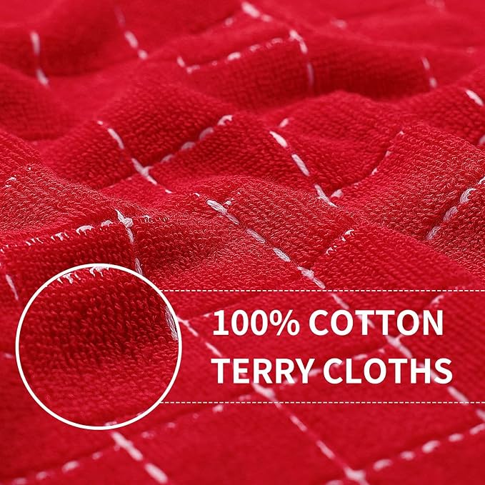Kitinjoy 100% Cotton Terry Kitchen Dish Cloths, 12”x 12”, 8-Pack, Red | Ultra Soft and Absorbent Dish Towels for Kitchen, Suitable for Drying and Washing Dishes - Image 2