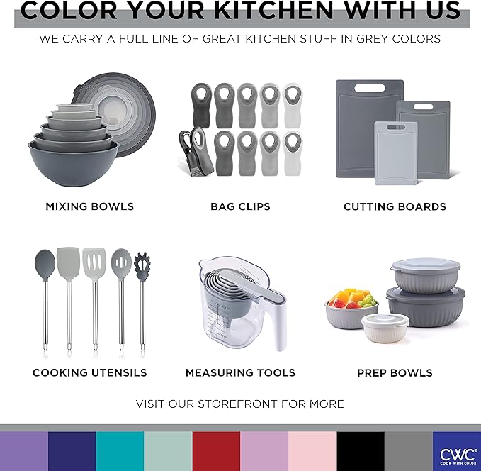 COOK WITH COLOR Prep Bowls with Lids- Wide and Deep Nesting Plastic Small Mixing Bowl Set with Lids, 8 Piece Set - Deep Bowls, Gray - Image 9