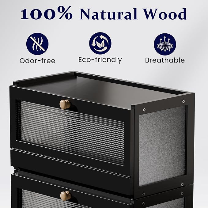 Stackable Bread Box for Kitchen Countertop, 2 Tier Bamboo Bread Storage Container Holder Bin for Baked Goods Snacks Farmhouse Breadbox with Acrylic Window for Pantry Cabinet Cupboard, Black - Image 3
