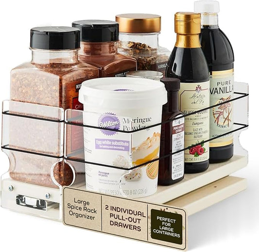 Large Pullout Sliding Spice Rack Organizer - 2 Individual 1 Tier Drawers - Premium Rolling Seasoning Holder/Caddy for Hidden Pantry Storage - Made in USA (6.9''W x 5.0" H x 10.6''D) by VerticalSpice